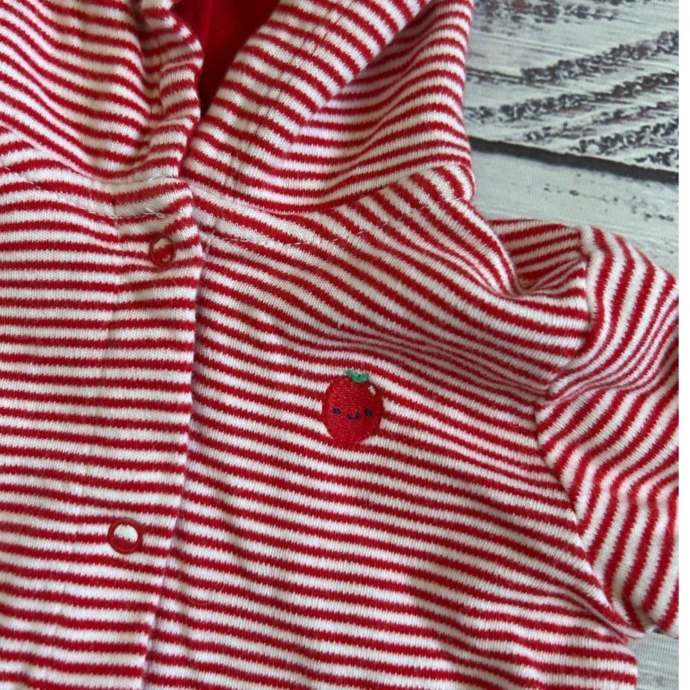Gymboree‎ Striped Hooded Jacket Kids Red Apple Embroidery Snap Front 0-3 Months